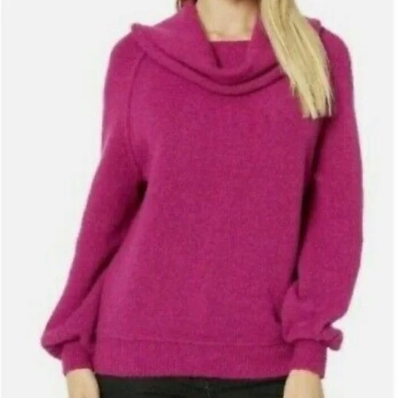 Free People Echo Beach Cowl Neck Wool Blend Sweater In Magenta Size S - Picture 2 of 15
